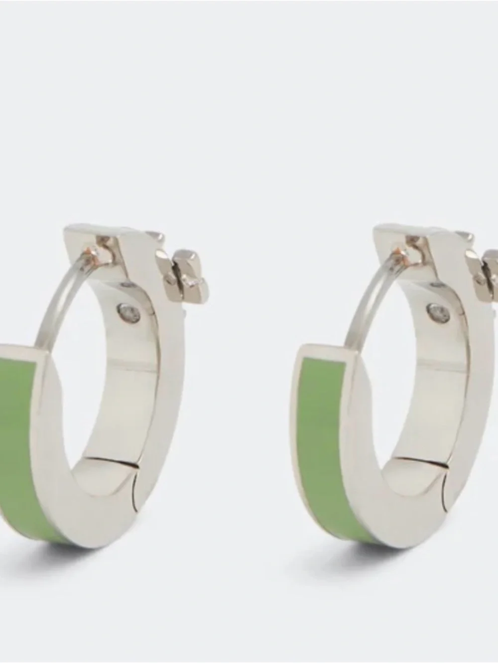 Tory Burch Kira Enamel Huggie Hoop Earrings - Silver & Green